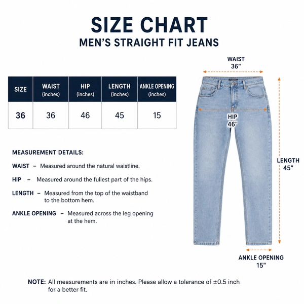 Guess What First Class Denims Men's Light Blue Straight Fit Jeans | Ice Wash Premium Denim | GuessWhat.in - 36, SHADED BLUE
