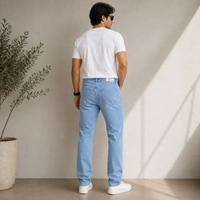 Guess What Max Blue Men's Light Blue Straight Fit Jeans | Ice Wash Clean Denim | Guess What - 40, Light Blue