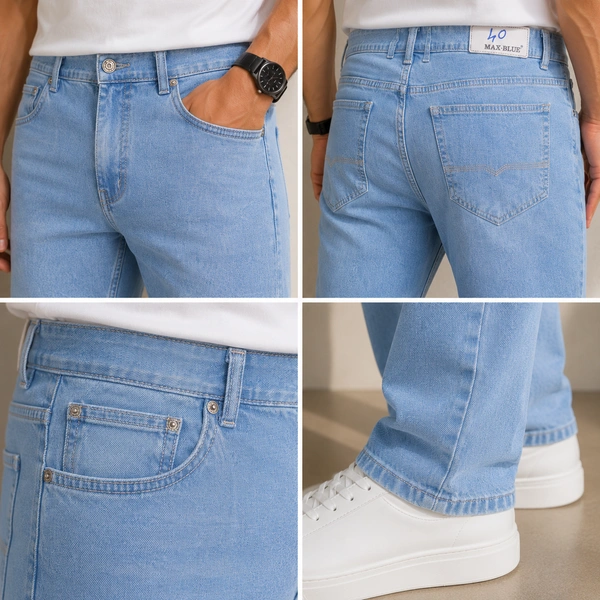 Guess What Max Blue Men's Light Blue Straight Fit Jeans | Ice Wash Clean Denim | Guess What - 40, Light Blue