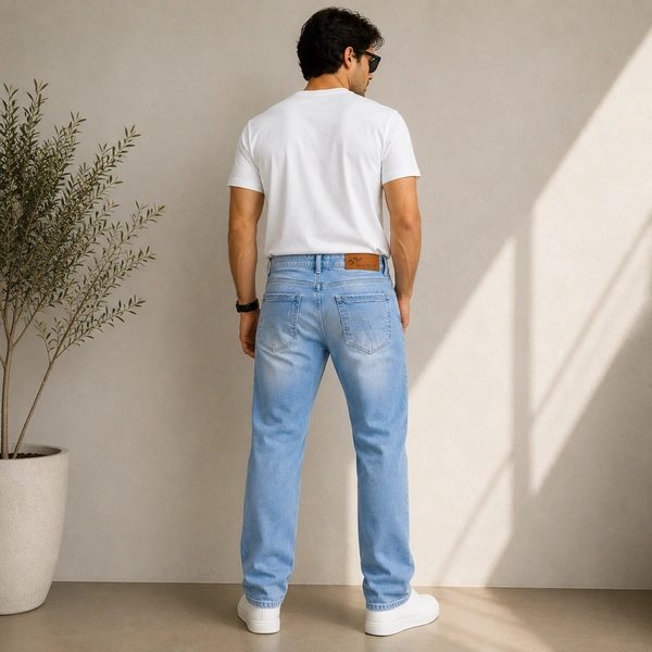 Guess What Max Blue Men's Ice Blue Straight Fit Jeans | Relaxed Light Wash Denim | Guess What - 32, Light Blue