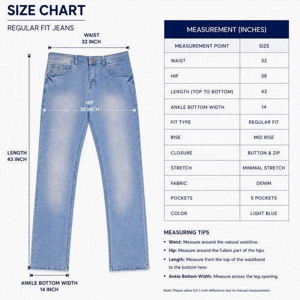 Guess What Max Blue Men's Ice Blue Straight Fit Jeans | Relaxed Light Wash Denim | Guess What - 32, Light Blue
