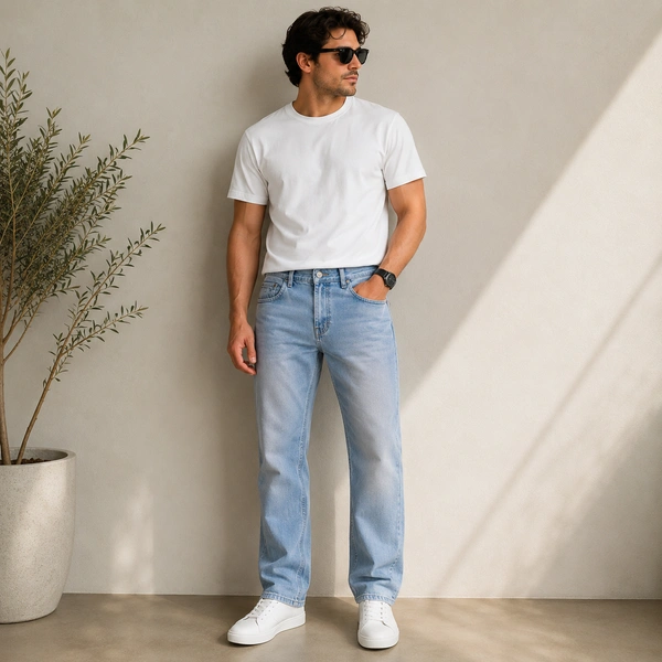 Guess What Max Blue Men's Ice Blue Straight Fit Jeans | Relaxed Light Wash Denim | Guess What - 32, Light Blue