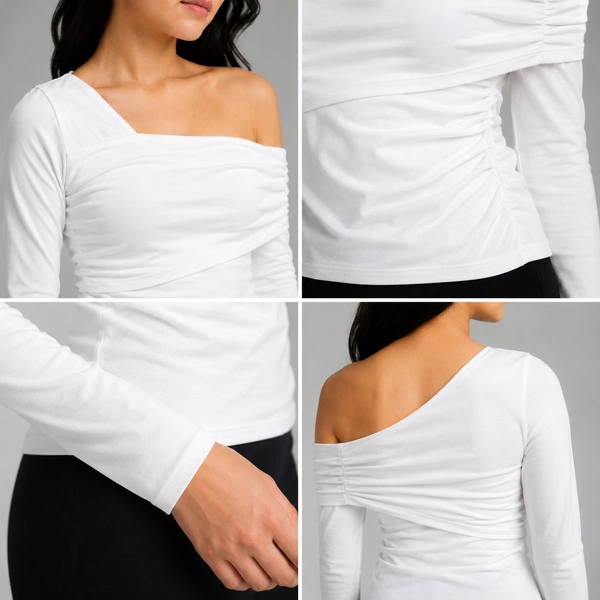 Guess What Girls' White Off-Shoulder Ruched Top | Long Sleeve Teen Fashion | Guess What - 15 -16 Years, White