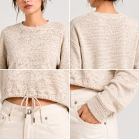 Guess What Women's Beige Knit Cropped Sweater | Drawstring Hem Pullover Top | Guess What - M, Beige
