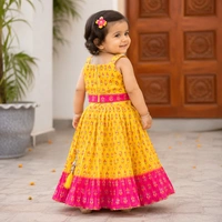 Guess What Baby Girls Yellow & Pink Floral Lehenga Choli Set with Dupatta | Festive Ethnic Wear | Guess What - 2 - 3 Years, Pink & Yellow