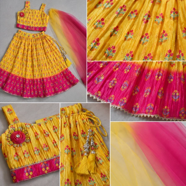 Guess What Baby Girls Yellow & Pink Floral Lehenga Choli Set with Dupatta | Festive Ethnic Wear | Guess What - 2 - 3 Years, Pink & Yellow