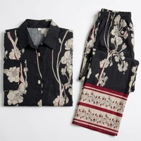Guess What Women's Black Floral Print Co-ord Set | Shirt & Wide Leg Pants | Guess What - M, Black