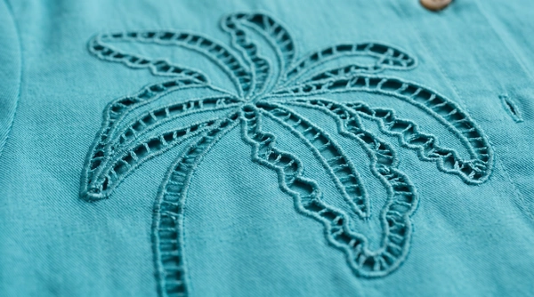 Guess What Lee Cooper Women's Teal Cropped Shirt | Palm Lace Embroidery | Guess What - S, Aqua Blue-Green