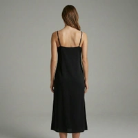 Guess What Women's Black Slip Midi Dress | Square Neck Spaghetti Strap Side Slit | Guess What - S, Black