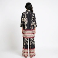 Guess What Women's Black Floral Print Co-ord Set | Shirt & Wide Leg Pants | Guess What - M, Black