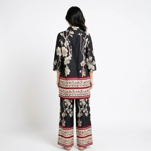 Guess What Women's Black Floral Print Co-ord Set | Shirt & Wide Leg Pants | Guess What - M, Black