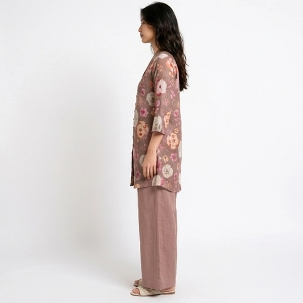 Guess What Women's Dusty Rose Floral Tunic Co-ord Set | Linen Blend | GuessWhat - XXL, DUSTY ROSE