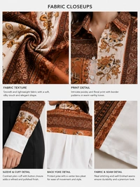Guess What Women's Brown Paisley Floral Print Panel Shirt | Contrast White Sleeve | GuessWhat - M