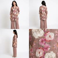 Guess What Women's Dusty Rose Floral Tunic Co-ord Set | Linen Blend | GuessWhat - XXL, DUSTY ROSE