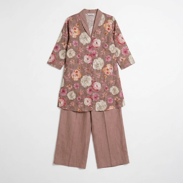 Guess What Women's Dusty Rose Floral Tunic Co-ord Set | Linen Blend | GuessWhat - XXL, DUSTY ROSE