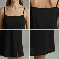 Guess What Women's Black Slip Midi Dress | Square Neck Spaghetti Strap Side Slit | Guess What - S, Black