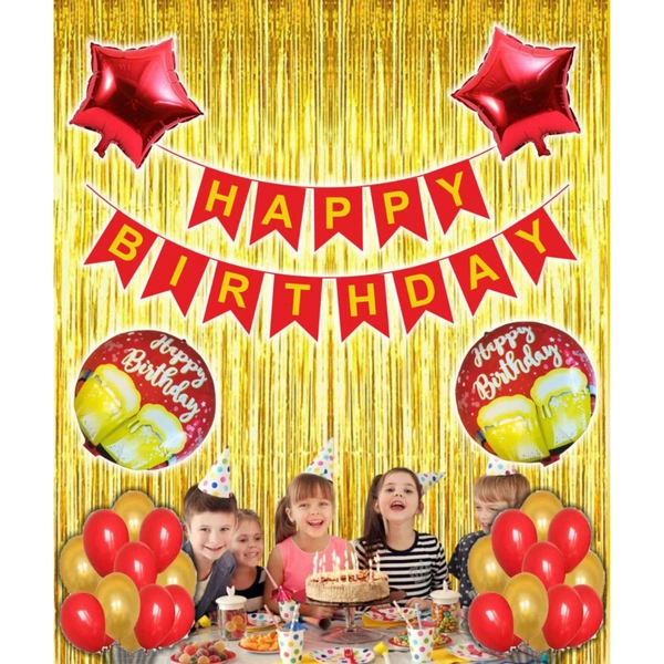 Little Decor Happy Birthday Decoration Kit – Red & Gold Theme (112 PCS) | Premium Party Decoration Combo for Home & Events