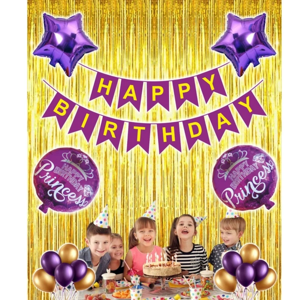 Little Decor Happy Birthday Decoration Kit – Purple & Gold Theme (112 PCS) | Premium Birthday Party Decoration Combo for Home