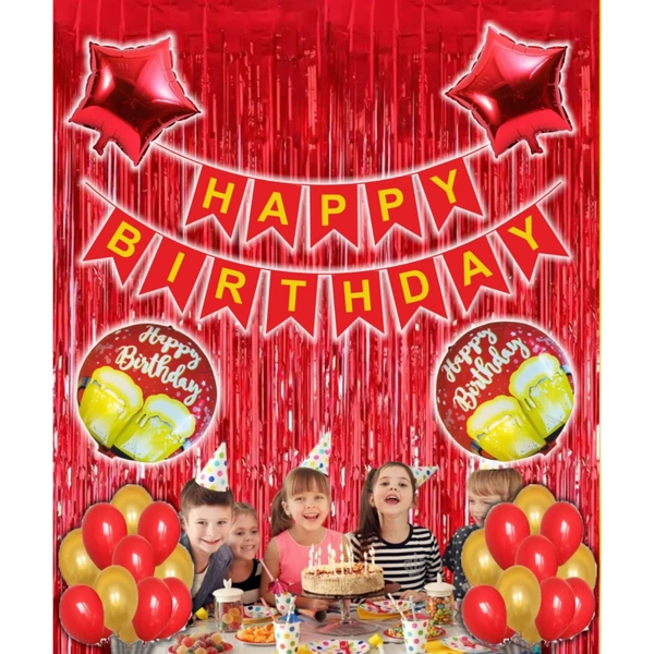 Little Decor Happy Birthday Decoration Kit – Red & Gold Theme (112 PCS) | Premium Party Decoration Combo for Home & Events