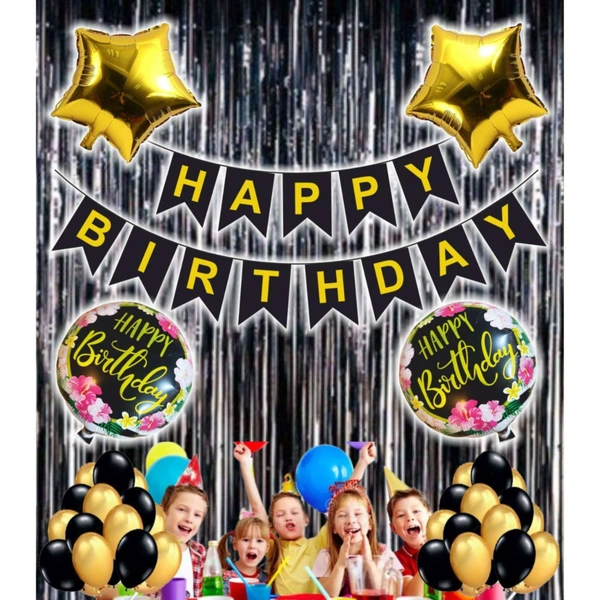 Little Decor Happy Birthday Decoration Kit – Black & Gold Theme (112 PCS) | Premium Birthday Party Decoration Combo for Home