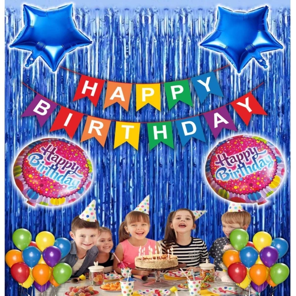 Little Decor Happy Birthday Blue Decoration Kit – Blue & Golden Theme (112 PCS) | Premium Birthday Party Decoration Combo