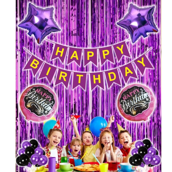 Little Decor Happy Birthday Decoration Kit – Purple & Gold Theme (112 PCS) | Premium Birthday Party Decoration Combo for Home