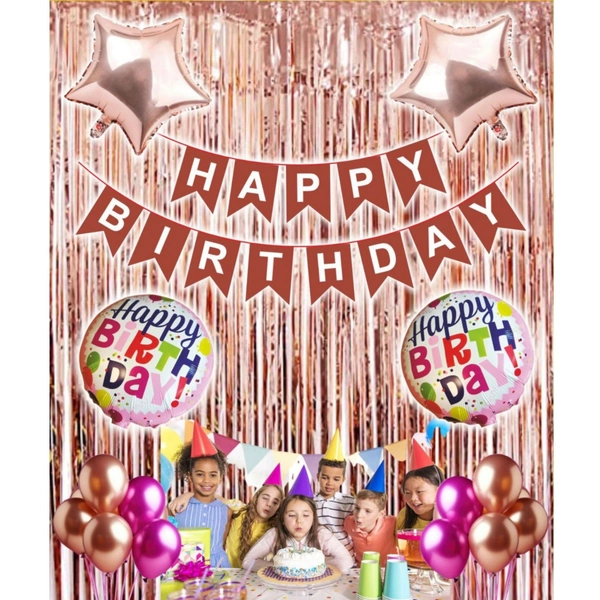 Little Decor Happy Birthday Decoration Kit – Pink Theme (112 PCS) | Premium Rose Gold & Pink Birthday Party Decoration Combo