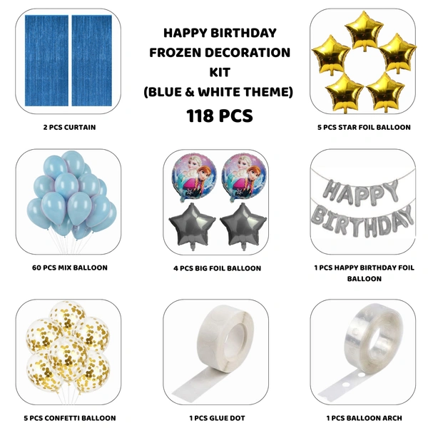 Little Decor ❄️ Frozen Birthday Decoration Kit – Premium 118 PCS (Blue & White Theme)
