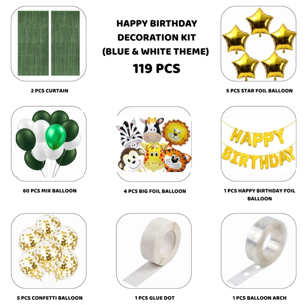 LITTLE DECOR 🦁 Jungle Theme Birthday Decoration Kit – Premium 119 PCS