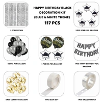 Little Decor 🖤 Happy Birthday Black Decoration Kit – Premium 117 PCS (Black, Silver & White Theme)