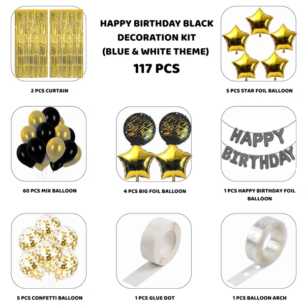 Little Decor 🖤✨ Happy Birthday Black & Gold Decoration Kit – Premium 117 PCS (Black & Gold Luxury Theme)