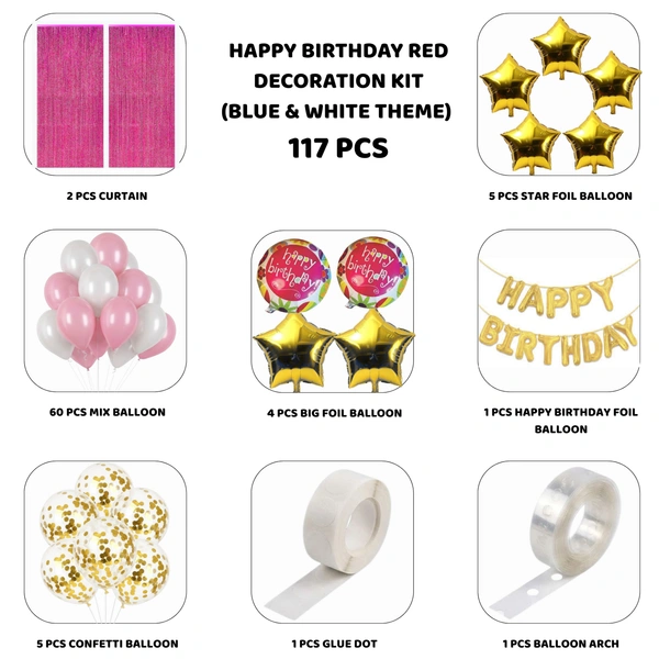 Little Decor 💗✨ Happy Birthday Pink Decoration Kit – Premium 117 PCS (Pink, White & Gold Theme)