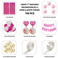 Little Decor Happy 1st Birthday Decoration Kit for Baby Girl – Premium 118 PCS Pink & White Balloon Decoration Combo