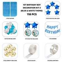 Little Decor 1st Birthday Boy Decoration Kit – Premium 118 PCS Blue & White Balloon Decoration Combo for Baby Boy