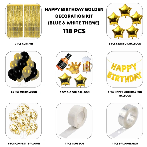 Happy Birthday Golden Decoration Kit – Premium 118 PCS (Black & Gold Theme)