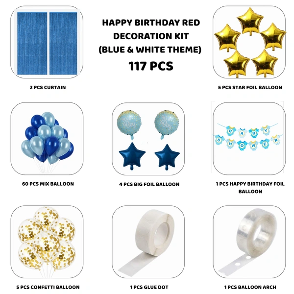 Little Decor Baby Boy Birthday & Baby Shower Decoration Kit – Blue & White Theme (104 PCS) | Premium Baby Shower & Welcome Baby Decoration Combo