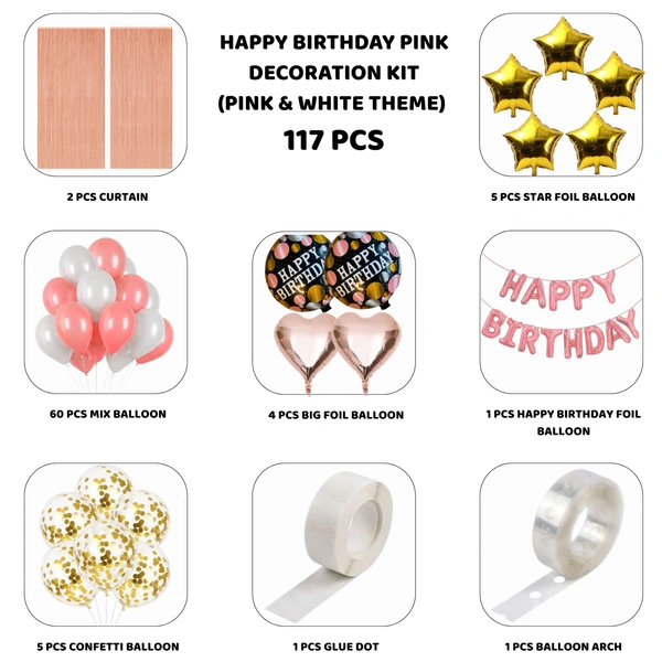 Happy Birthday Pink Decoration Kit – Premium 117 PCS