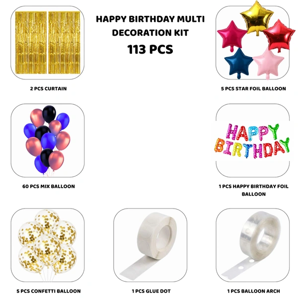 Happy Birthday Multi Color Decoration Kit – 113 PCS