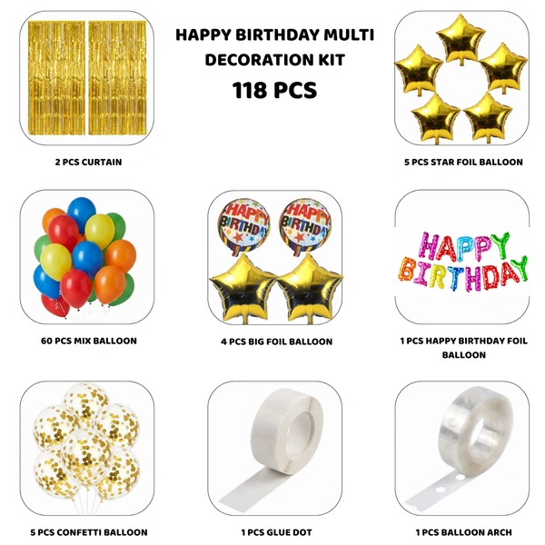 Happy Birthday Multi Color Decoration Kit – 118 PCS