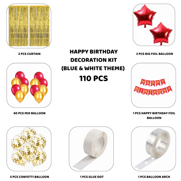Little Decor Happy Birthday Decoration Kit – Red & Gold Theme (110 PCS) | Premium Party Decoration Combo