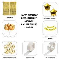 Little Decor Happy Birthday Decoration Kit – Gold & White Theme (110 PCS) | Premium Golden Birthday Decoration Combo