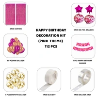 Little Decor Happy Birthday Decoration Kit – Pink Theme (112 PCS) | Premium Pink Birthday Party Decoration Combo