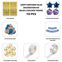 Little Decor Happy Birthday Blue Decoration Kit – Blue & Golden Theme (112 PCS) | Premium Birthday Party Decoration Combo