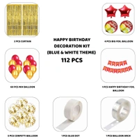 Little Decor Happy Birthday Decoration Kit – Red & Gold Theme (112 PCS) | Premium Party Decoration Combo for Home & Events