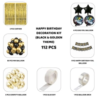 Little Decor Happy Birthday Decoration Kit – Black & Gold Theme (112 PCS) | Premium Birthday Party Decoration Combo for Home