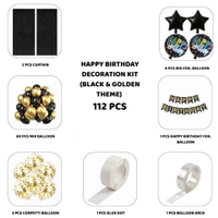 Little Decor Happy Birthday Decoration Kit – Black & Gold Theme (112 PCS) | Premium Birthday Party Decoration Combo for Home