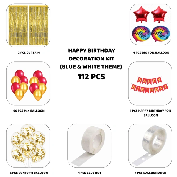 Little Decor Happy Birthday Decoration Kit – Red & Gold Theme (112 PCS) | Premium Party Decoration Combo for Home & Events