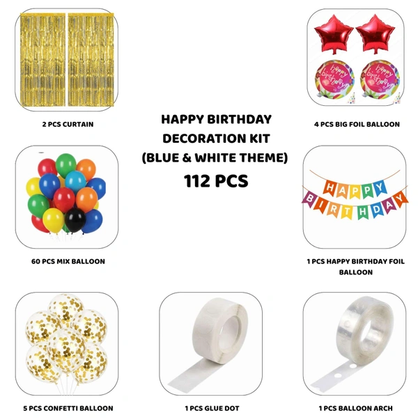 Little Decor Happy Birthday Decoration Kit – Red & Gold Theme (112 PCS) | Premium Party Decoration Combo for Home & Events