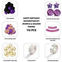 Little Decor Happy Birthday Decoration Kit – Purple & Gold Theme (112 PCS) | Premium Birthday Party Decoration Combo for Home
