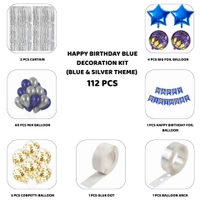 Little Decor Happy Birthday Decoration Kit – Blue & Silver Theme (112 PCS) | Premium Birthday Party Decoration Combo for Home